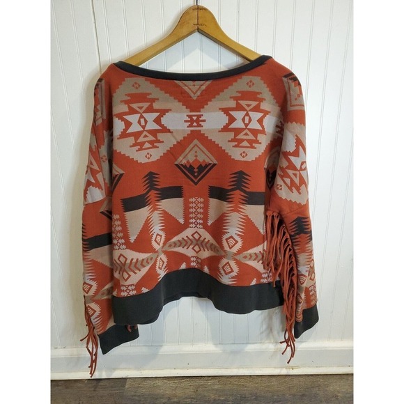 Denim & Supply Ralph Lauren Sweatshirt XL Tribal Aztec Southwestern Fringe top - Picture 2 of 9